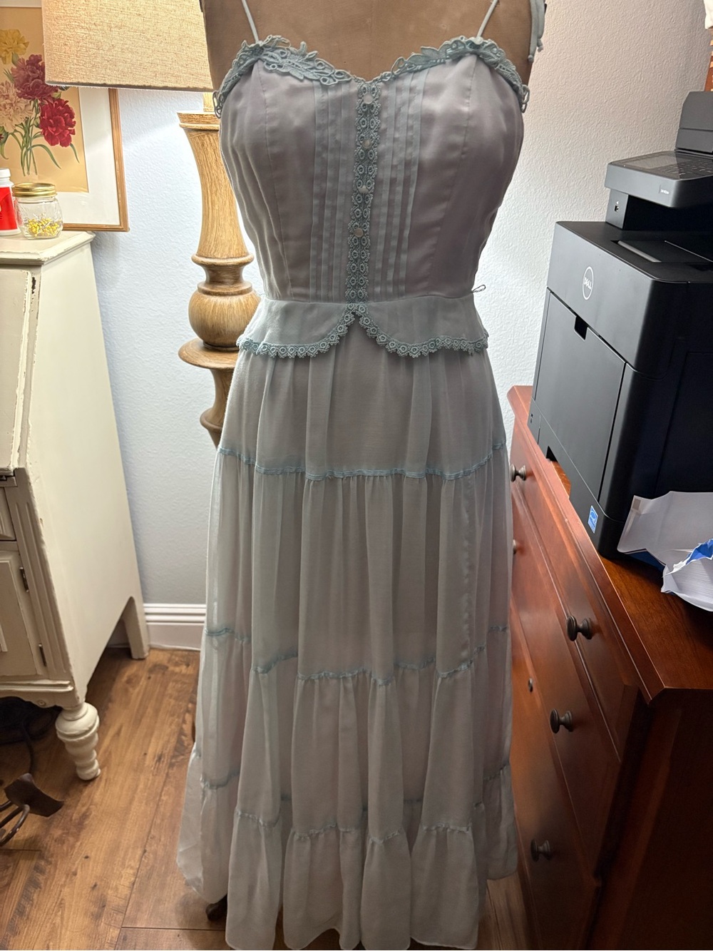 Light Blue Lace-Trim Maxi Dress - Women's